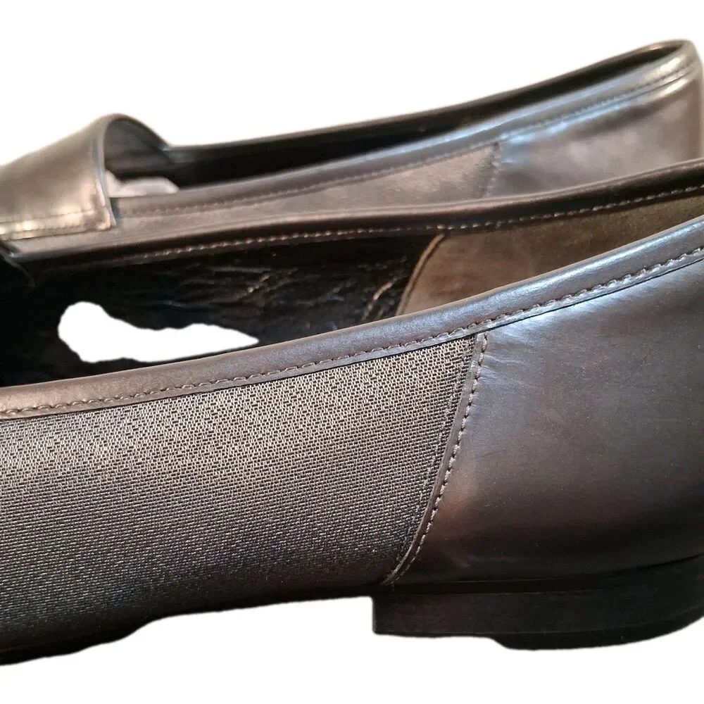 Gabor Loafers Silver Leather Slip-On Shoes Size 6